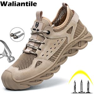 Sapatos formais Waliantile verão respirável segurança para homens construção antiesmagamento trabalho tênis masculino indestrutível 230725
