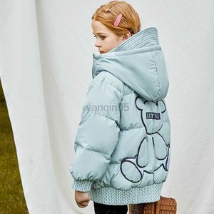 Down Coat Down Jacket Girls Winter Kids White Duck Down Loose Big Pocket Warm Coats For Children Student Short Hooded Overcoat HKD230725