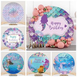 Background Material Mermaid circular photo background girl's birthday party decoration under sea mark shark baby shower photo background x0724