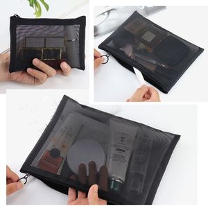 1 PÇ Saco de Cosméticos Necessário Feminino Malha Transparente Zíper Organizador Moda Pequeno Grande Preto Bolsa de Higiene Pessoal Estojo de Maquiagem