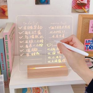 Nattlampor Creative Note Message Board Light Acrylic Wood Bas Lamp med penna för barn Gift Bedrum Dekor USB Power