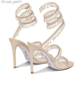 Sandals R Caovilla wedding dress sandal women high heels shoes Romantic lady CHANDELIER nude Stiletto Sandals jewelry sandalies ankle stra2576255 Z230727