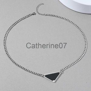 Pendant Necklaces Vintage Punk Black Triangle Letter Pendant Necklace for Women Men Fashion Stainless Steel Geometry Chain Chokers Hip Hop Jewelry J230725