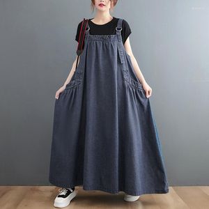 Casual Dresses 2023 Woman Spring Summer Denim Suspender Long Dress Loose Punk Vintage Style Cargo Female Large Swing