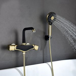 Badewannen-Duschset, Wandmontage, Roségold, Weiß, Badewannen-Wasserhahn, Badezimmer, kaltes, heißes Bad und Dusche, Mischbatterien aus Messing