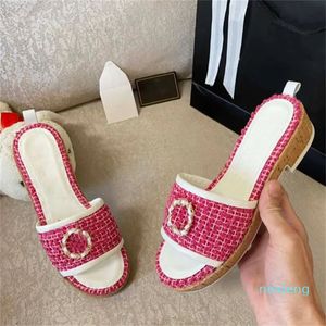 Designer -Slippers Crystal Calf Leather Casual Shoes Women Sandals Slides Platform Shoe Summer Beach Sandal Sandal Slide
