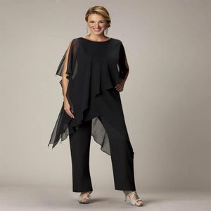 Elegante Calça Mãe Preta Terno Para Mãe da Noiva Noivo Feminino Vestido de Festa de Chiffon Feminino Vestido de Convidado de Casamento Feito Sob Medida331x