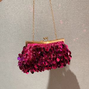 Evening Bags Sequins Handbags rose red Bag Women Clip Tote Bling Fashion Lady Bucket Girls Glitter Purses gold silver B511 230725