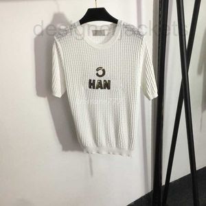 女性用Tシャツ夏のニットティーデザイナージャックスパンコールレターパターン滑走路トップビスコースTシャツ衣類高エンド弾性プルオーバーセーターQB7l