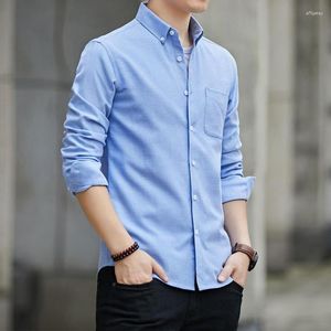 Camicie casual da uomo 2023 Camicia a maniche lunghe da uomo Oxford Textile Slim stile coreano Tinta unita Social