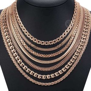 Pendanthalsband 585 Rose Gold Color Women Men's Necklace Foxtail Curb Weaving Rope Snail Link HerringBone Pärled Pearl Chain 50/60cm smycken J230725