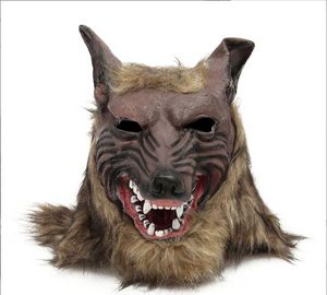 Máscara de látex de lobo animal lobos ferozes e realistas com cabelo castanho fantasia de cabeça cheia adereços de festa de cosplay