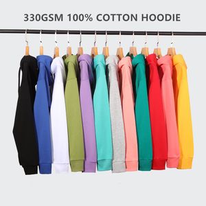 Custom Logo Mens Hoodie Women 100% Cotton Unisex Sweatshirt Pullovers Autumn Black White DIY Plain Sublimation Blank Sweatwear Top 330gsm