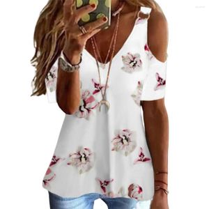 Blusas femininas com decote em V manga curta ombro frio camiseta de verão cor gradiente camiseta feminina streetwear