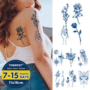 Adesivo de tatuagem temporária à prova d'água semipermanente linha flor texto genipin ervas folhas suco tinta duradoura tatuagem de ombro falso