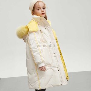 Casaco de penas para meninas, jaqueta longa para crianças, parka 2022, nova roupa com dois lados, para crianças, meninas, grossa, brilhante, sem lavagem, sobretudo, para meninos, casaco de inverno HKD230725