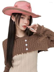 Kadın Sweaters Seksi Sevimli Kız Örme Giysileri Seti Japon Harajuku Koleji Tarzı Retro Y2K Düzensiz kazak ile iki parça