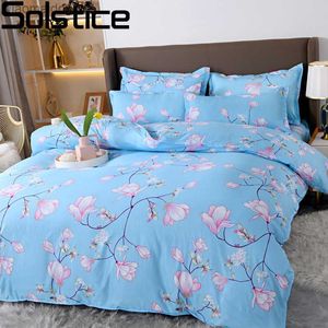 Solstice Home Textile Blaue Blumen Bettwäsche-Sets Einfache Bettwäsche Junge Mädchen Kind Erwachsene Bettbezug Fall Flaches Blatt Twin King L230704