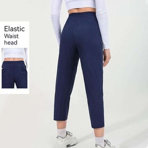 Lu-54 Cropped Capris feminino verão casual calça larga perna feminina secagem rápida cintura elástica perna reta versátil corrida esportes fitness calças curta