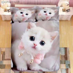 Set di biancheria da letto per bambini Super Cute Kitten Kawaii Girl Quilt Cove King Queen Size Cat Animal 2/3 pezzi Copripiumino in poliestere (senza lenzuolo) L230704