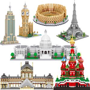 Figuras de brinquedo de ação Arquitetura urbana Estátua da liberdade Big Ben Torre Eiffel mini bloco de construção combinando Moscou Catedral de Londres brinquedos de construção de diamante 230720