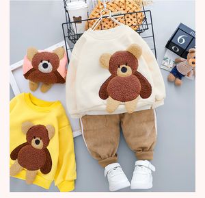 Warm Baby Girls Boys Clothing Sets 2023 Autumn Winter Toddler Infant Casual Clothes Bear T Shirt Pants Children Kids Clothes