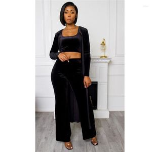 Womens Two Piece Pants All Black O Neck Long Sleeve Bro And Cardigan 3 Pieces Sexy Tight Club Party Lady Fashion Tracksuits