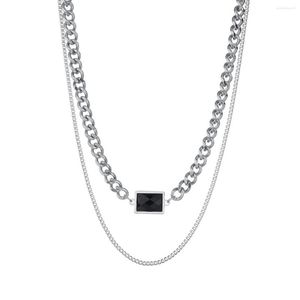 Chains Vintage Gothic Black Square Rhinestone Pendant Necklace Silver Color Cool Street Style For Men Women Gift Wholesale