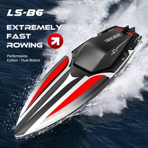 Barcos elétricos/rc 2.4g rc lancha LSRC-B6 modelo elétrico duplo motor de alta velocidade corrida rádio controle remoto simulação de barco brinquedos para crianças 230724