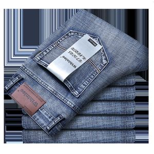 Män s jeans affärer avslappnad rak stretch mode klassisk blå svart arbete denim byxor man varumärke kläder storlek 32 38 230724