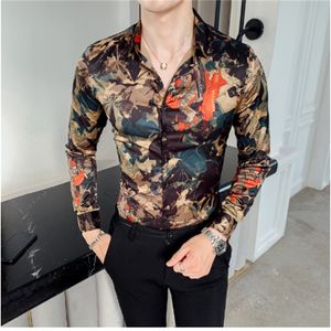 Мужская цветочная рубашка с длинными рукавами корейская повседневная тренда тренд весенняя личность мода цветочная рубашка высококачественная рубашка азиатская рубашка S-4XL