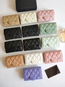 C Fashion Designer Women Card Holder Fold Flap Classic Pattern Caviar Lambskin Casual Black Woman Small Mini Wallet Lady Purses Color Pebble Leather With Box
