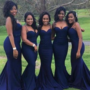 Sexig marinblå brudtärna klänningar för bröllopsgästfest billiga remmar med älskling hals plus storlek formella klänningar för afrikansk bla214l