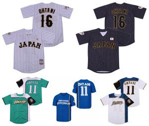 SL Japan Samurai 16 Shohei Ohtani Black White Stripe Pinstriped Hokkaido Nippon Ham Fighters Movie 100% Ed Baseball Jersey Size S-4XL