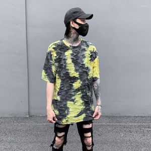 Camicie da uomo 2023 Summer Scepped Hole Vintage Punk Short Short Short Shirt Mens Harajuku Hip Hop Tee Street Fashion Tops