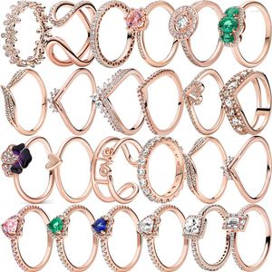 Cluster Rings Trend 925 Solid Silver Princess Crown Colorful Heart Purple Flowers Shining Charm For Women Original Luxury Jewelry Gift