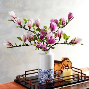 Dried Flowers New Artificial Magnolia Flower Branch For Home Living Room Decoration Fake Silk Plant Wedding Simulation Flower Bouquet R230725