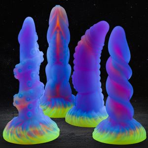 Anal Toys Thread Monster Anal Dildo Butt Plug Anus Masturator Dilators Sucking Cup Adult Sex Toys Female Silicone Glow Soft 230724