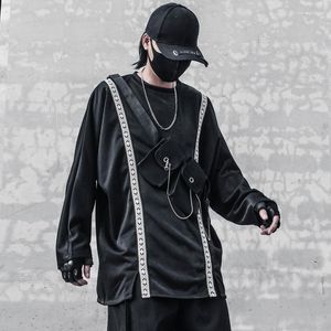 Herrtröjor mode high street techwear streetwear hip hop sweatshirt lös passform personlighet hajuku toppar med fickor