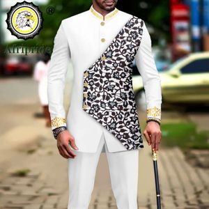 Мужские спортивные костюмы мужской бизнес -костюм африканский вышивка для одежды с двойной грудкой пиджак и брюки.