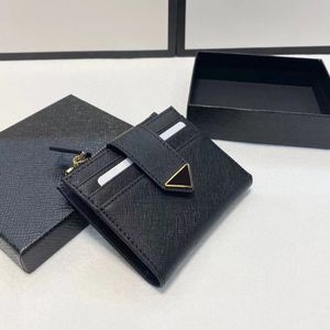 Saffiano Women Triangle lady card holder 9 card slots men With Box Coin Purses Wallet Genuine Leather Wallets passport Luxury Designer cardholder key pouch card case