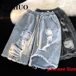 Ruihuo Men's Kne Len längd Rippade korta jeans för män denim shorts klädkläder manlig ny jean last original 5xl 2023 sommar