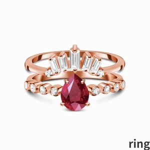 2023 European and American retro S925 sterling silver water drop dove ruby micro zircon rose gold double ring female jewelry