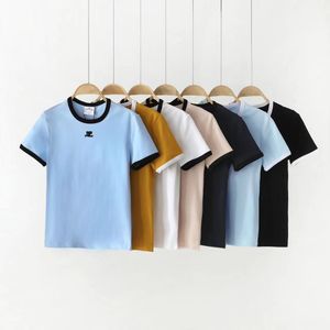 مصممة النساء قميص الصيف قصير الأكمام Tshirt على النقيض من اللون التطريز شعار قمة TOE