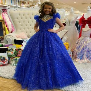 Little Miss Pageant Dress for Teens Juniors Toddlers Spädbarn 2021 PELKINS BLING ROYAL BLUE Long Girls Prom Gown Formal Party Rosie 276J