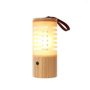 Nattlampor bärbar camping eller trädgårdslampa trä USB laddningsbar 3 -nivå ljusstyrka skrivbordsljus för sovrum