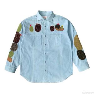 Designer Fashion Clothing Mens Shirts Kapital Kountry Chambray Work Shirt Cactus Embroidered Long Sleeve Shirt