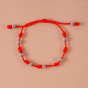 Link Bracelets Vintage Red Rope Bracelet For Women Girls Simple Silver Color Stainless Steel Handmade Woven Adjustable Lucky Jewelry