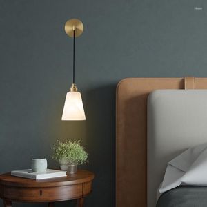 Wall Lamp Modern Nordic Simple Villa Homestyle Bedroom Mirror Front Headboard All Copper Natural Marble Hanging Line