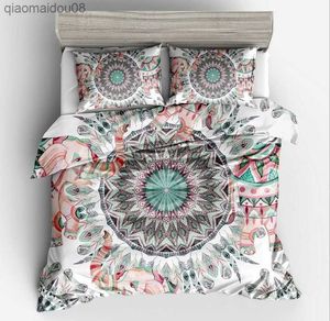 Fanaijia 3pcs Bohemian Bedding Set queen size Mandala feather Print Duvet Cover set with case AU king Bed bedline L230704